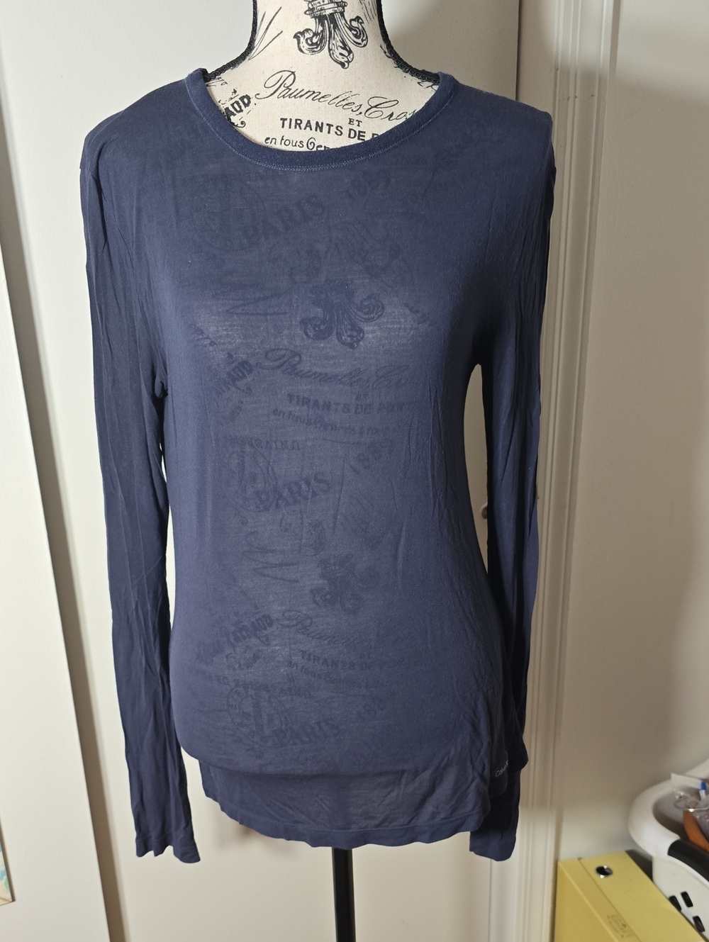 Calvin Klein Vintage Navy Long Sleeve Scoop Neck Tee